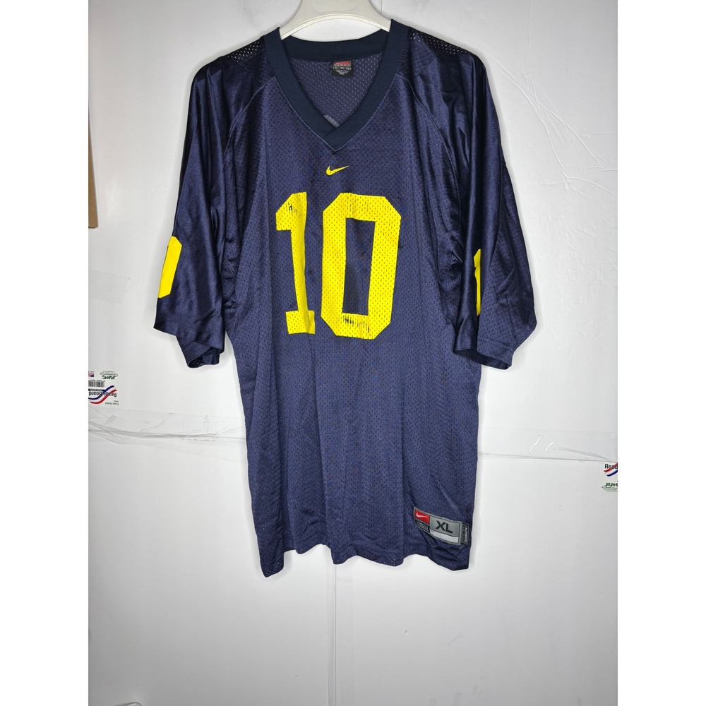Nike Team Football Jersey Mens XL Navy Blue Yellow Number 10 Vintage Mesh V-Neck